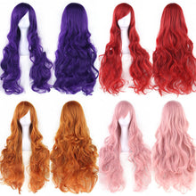 Load image into Gallery viewer, 80cm Colorful Curly Long Synthetic Hair Green Wig Hairpiece Pink Black Party Hair Cosplay Wigs for Women
