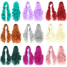 Load image into Gallery viewer, 80cm Colorful Curly Long Synthetic Hair Green Wig Hairpiece Pink Black Party Hair Cosplay Wigs for Women
