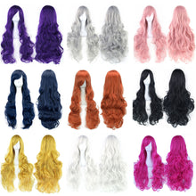 Load image into Gallery viewer, 80cm Colorful Curly Long Synthetic Hair Green Wig Hairpiece Pink Black Party Hair Cosplay Wigs for Women
