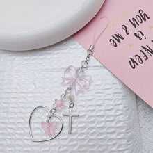 Load image into Gallery viewer, Phone Charm Pink Silve Bow Heart Star Keychain Pendant Key Chain Bag Phone Chain Cute Accessory For Girls Women Jewelry
