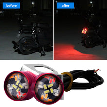 Load image into Gallery viewer, 2Pcs 12V Motorcycle Eagle Eye LED Light 20 LEDs RGB Multicolor &amp; Strobe Brake Warning Light Waterproof Mirror Mount Design
