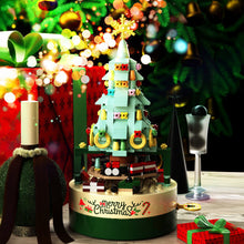 Load image into Gallery viewer, Christmas Building Blocks with Clockwork Musical Box DIY Rotating &amp; Light Ornamental Display Christmas Gift Office Desk Festive Decoration
