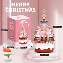Load image into Gallery viewer, Christmas Building Blocks with Clockwork Musical Box DIY Rotating &amp; Light Ornamental Display Christmas Gift Office Desk Festive Decoration
