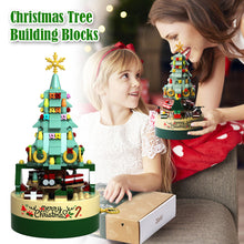 Load image into Gallery viewer, Christmas Building Blocks with Clockwork Musical Box DIY Rotating &amp; Light Ornamental Display Christmas Gift Office Desk Festive Decoration
