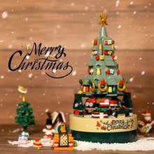 Load image into Gallery viewer, Christmas Building Blocks with Clockwork Musical Box DIY Rotating &amp; Light Ornamental Display Christmas Gift Office Desk Festive Decoration
