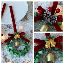 Load image into Gallery viewer, Christmas Hanging Bell Wreath Evergreen Design Flocking Fabric Lightweight &amp; Durable Home Party Window Display Supplies Gift Giving
