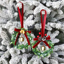 Load image into Gallery viewer, Christmas Hanging Bell Wreath Evergreen Design Flocking Fabric Lightweight &amp; Durable Home Party Window Display Supplies Gift Giving
