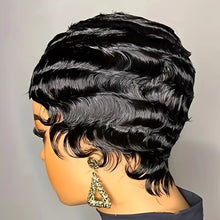 Load image into Gallery viewer, Retro Black Ocean Wave Human Hair Wig Short Pixie Cut Finger Wave Style Wig Finger Wave Wig Short Pixie Cut Women Wigs
