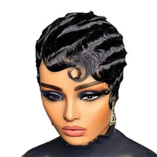 Load image into Gallery viewer, Retro Black Ocean Wave Human Hair Wig Short Pixie Cut Finger Wave Style Wig Finger Wave Wig Short Pixie Cut Women Wigs
