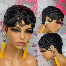 Load image into Gallery viewer, Retro Black Ocean Wave Human Hair Wig Short Pixie Cut Finger Wave Style Wig Finger Wave Wig Short Pixie Cut Women Wigs
