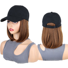 Load image into Gallery viewer, Baseball Cap with Synthetic Hair Synthetic Short Straight Bobo Hat Wigs Baseball Cap Adjustable Black Brown Hairpiece for Women
