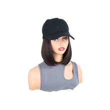 Load image into Gallery viewer, Baseball Cap with Synthetic Hair Synthetic Short Straight Bobo Hat Wigs Baseball Cap Adjustable Black Brown Hairpiece for Women

