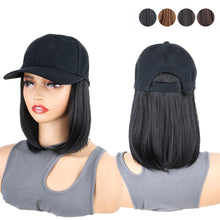 Load image into Gallery viewer, Baseball Cap with Synthetic Hair Synthetic Short Straight Bobo Hat Wigs Baseball Cap Adjustable Black Brown Hairpiece for Women

