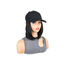 Load image into Gallery viewer, Baseball Cap with Synthetic Hair Synthetic Short Straight Bobo Hat Wigs Baseball Cap Adjustable Black Brown Hairpiece for Women
