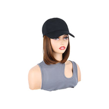 Load image into Gallery viewer, Baseball Cap with Synthetic Hair Synthetic Short Straight Bobo Hat Wigs Baseball Cap Adjustable Black Brown Hairpiece for Women
