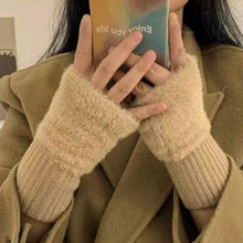 Load image into Gallery viewer, Women's Luxury Imitation Mink Fleece Fingerless Gloves Soft Warm Plush Knitted Half Finger Wrist Mittens Solid Color Winter Writing &amp; Daily Use Gloves
