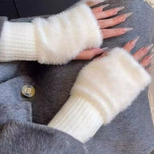 Load image into Gallery viewer, Women's Luxury Imitation Mink Fleece Fingerless Gloves Soft Warm Plush Knitted Half Finger Wrist Mittens Solid Color Winter Writing &amp; Daily Use Gloves
