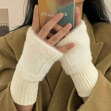 Load image into Gallery viewer, Women's Luxury Imitation Mink Fleece Fingerless Gloves Soft Warm Plush Knitted Half Finger Wrist Mittens Solid Color Winter Writing &amp; Daily Use Gloves

