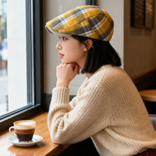 Load image into Gallery viewer, Unisex Colorful Plaid Beret British Retro Newsboy Hat Thin Design Duck Tongue Visor Forward Hat Sun Hat for Spring Summer Autumn Artistic Dad Hat Gift
