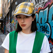 Load image into Gallery viewer, Unisex Colorful Plaid Beret British Retro Newsboy Hat Thin Design Duck Tongue Visor Forward Hat Sun Hat for Spring Summer Autumn Artistic Dad Hat Gift
