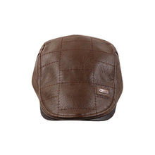 Load image into Gallery viewer, Men Retro PU Leather Newsboy Cap Adjustable Flat Peaked Cap Autumn Winter Faux Leather Beret Hat For Middle Aged Men British Style Hip Hop Casual Hat
