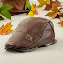 Load image into Gallery viewer, Men Retro PU Leather Newsboy Cap Adjustable Flat Peaked Cap Autumn Winter Faux Leather Beret Hat For Middle Aged Men British Style Hip Hop Casual Hat
