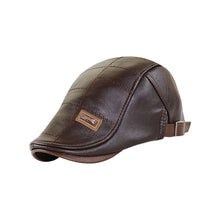Load image into Gallery viewer, Men Retro PU Leather Newsboy Cap Adjustable Flat Peaked Cap Autumn Winter Faux Leather Beret Hat For Middle Aged Men British Style Hip Hop Casual Hat
