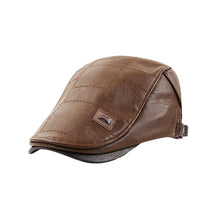 Load image into Gallery viewer, Men Retro PU Leather Newsboy Cap Adjustable Flat Peaked Cap Autumn Winter Faux Leather Beret Hat For Middle Aged Men British Style Hip Hop Casual Hat
