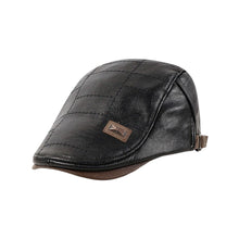 Load image into Gallery viewer, Men Retro PU Leather Newsboy Cap Adjustable Flat Peaked Cap Autumn Winter Faux Leather Beret Hat For Middle Aged Men British Style Hip Hop Casual Hat
