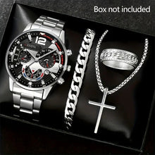 Load image into Gallery viewer, 4Pcs Men's Watch Set Quartz Watch Business Watch Alloy Wrist Watch Necklace Bracelet Ring Accessories Set Men's Gift
