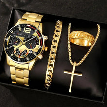 Load image into Gallery viewer, 4Pcs Men's Watch Set Quartz Watch Business Watch Alloy Wrist Watch Necklace Bracelet Ring Accessories Set Men's Gift
