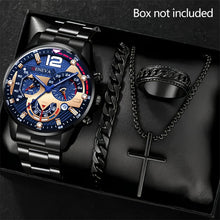 Load image into Gallery viewer, 4Pcs Men's Watch Set Quartz Watch Business Watch Alloy Wrist Watch Necklace Bracelet Ring Accessories Set Men's Gift
