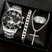 Load image into Gallery viewer, 4Pcs Men's Watch Set Quartz Watch Business Watch Alloy Wrist Watch Necklace Bracelet Ring Accessories Set Men's Gift
