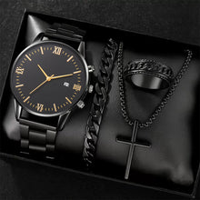 Load image into Gallery viewer, 4Pcs Men's Watch Set Business Quartz Watch With Calendar Wrist Watch Necklace Bracelet Ring Accessories Set Men's Gift
