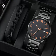 Load image into Gallery viewer, 4Pcs Men's Watch Set Business Quartz Watch With Calendar Wrist Watch Necklace Bracelet Ring Accessories Set Men's Gift
