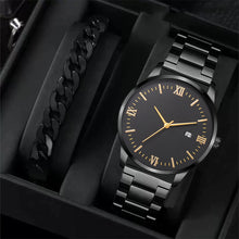 Load image into Gallery viewer, 4Pcs Men's Watch Set Business Quartz Watch With Calendar Wrist Watch Necklace Bracelet Ring Accessories Set Men's Gift

