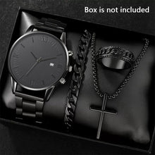Load image into Gallery viewer, 4Pcs Men's Watch Set Business Quartz Watch With Calendar Wrist Watch Necklace Bracelet Ring Accessories Set Men's Gift
