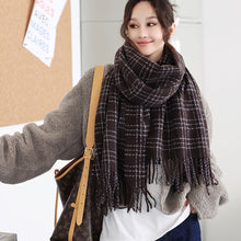 Load image into Gallery viewer, Winter Striped Checkered Retro Scarf Women's Scarf Warm Thick Neckerchief Shawl High-End Tassels Scarf Cold Weather Accessories
