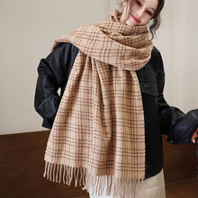 Load image into Gallery viewer, Winter Striped Checkered Retro Scarf Women's Scarf Warm Thick Neckerchief Shawl High-End Tassels Scarf Cold Weather Accessories
