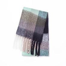 Load image into Gallery viewer, Winter Rainbow Checkered Scarf Mohair Colorful Thick Warm Neckerchief Tessel Scarf Shawl Cold Weather Accessories
