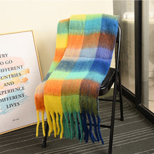 Load image into Gallery viewer, Winter Rainbow Checkered Scarf Mohair Colorful Thick Warm Neckerchief Tessel Scarf Shawl Cold Weather Accessories
