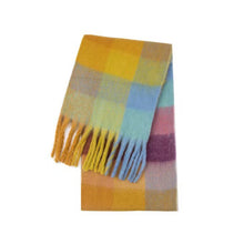 Load image into Gallery viewer, Winter Rainbow Checkered Scarf Mohair Colorful Thick Warm Neckerchief Tessel Scarf Shawl Cold Weather Accessories
