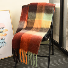 Load image into Gallery viewer, Winter Rainbow Checkered Scarf Mohair Colorful Thick Warm Neckerchief Tessel Scarf Shawl Cold Weather Accessories
