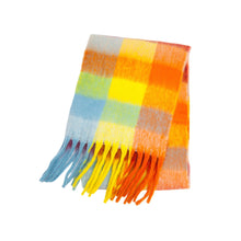 Load image into Gallery viewer, Winter Rainbow Checkered Scarf Mohair Colorful Thick Warm Neckerchief Tessel Scarf Shawl Cold Weather Accessories
