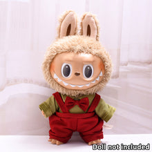 Load image into Gallery viewer, Daily Christmas Spring Outfit Set For 38cm Labubu Doll Color Match Eye Sticker Pin For Love Overalls Skirt Dress Clothing Accessories
