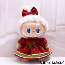 Load image into Gallery viewer, Daily Christmas Spring Outfit Set For 38cm Labubu Doll Color Match Eye Sticker Pin For Love Overalls Skirt Dress Clothing Accessories
