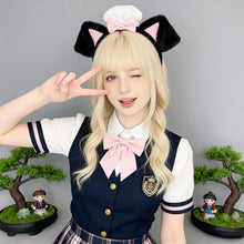 Load image into Gallery viewer, Cute Lolita Dog Ear Headband Fluffy Chef Cap Lace Bow Cosplay Head Hoop Holiday Party Hair Accessory
