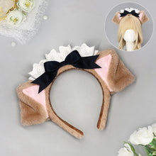 Load image into Gallery viewer, Cute Lolita Dog Ear Headband Fluffy Chef Cap Lace Bow Cosplay Head Hoop Holiday Party Hair Accessory
