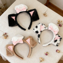 Load image into Gallery viewer, Cute Lolita Dog Ear Headband Fluffy Chef Cap Lace Bow Cosplay Head Hoop Holiday Party Hair Accessory
