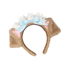 Load image into Gallery viewer, Cute Lolita Dog Ear Headband Fluffy Chef Cap Lace Bow Cosplay Head Hoop Holiday Party Hair Accessory
